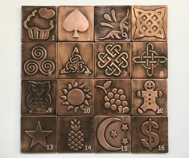 Set of 16 tiles with Celtic Symbols, celtic cross wall decoration