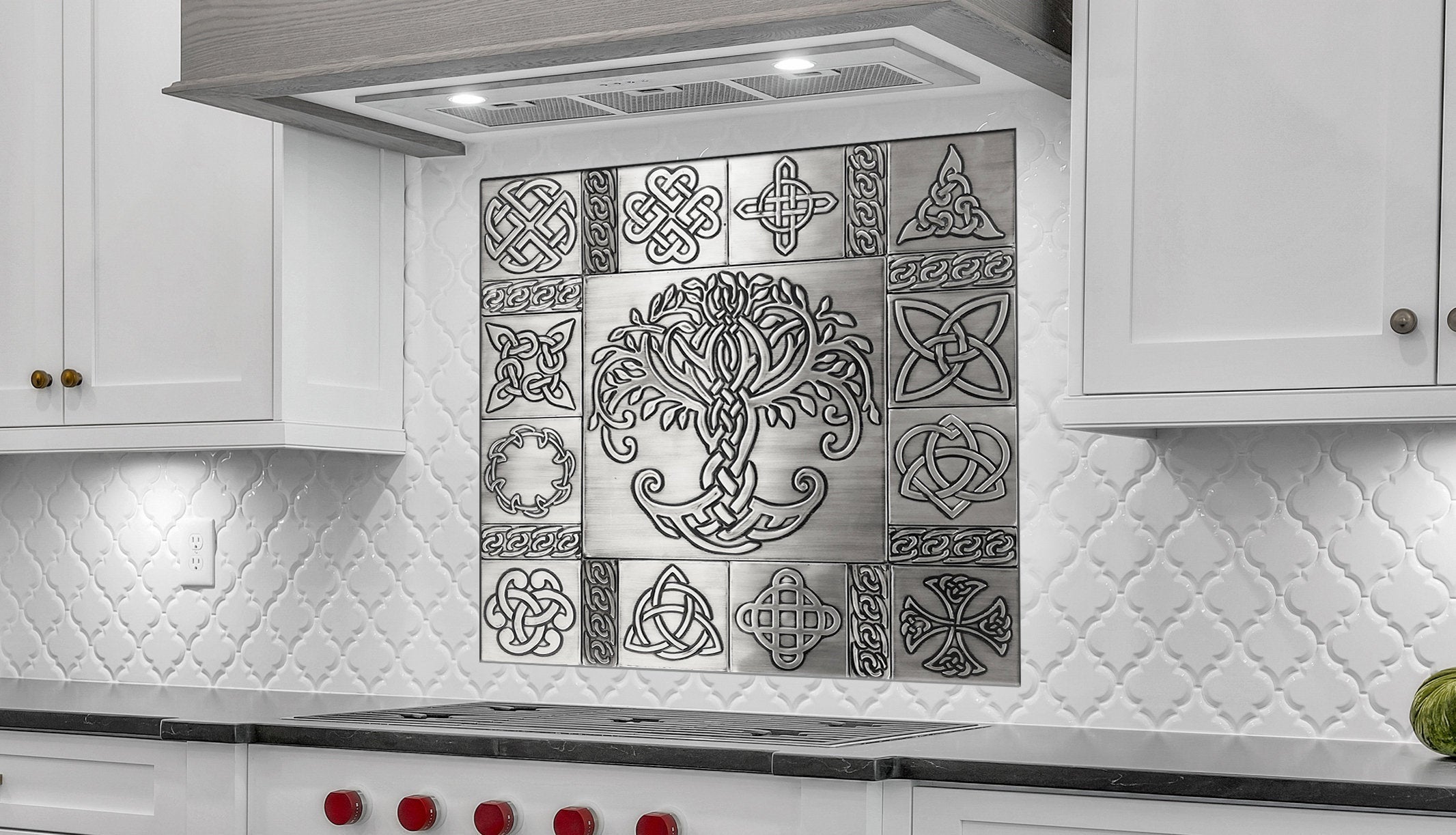 Celtic silver tiles, celtic cross wall decoration