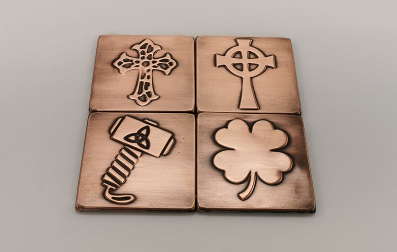 Thor’s hammer, celtic cross wall decoration, set of 4 Celtic tiles