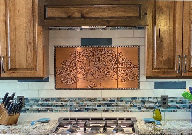 Kitchen Backsplash15.5 x 15.5 inch Metal Tree of Life Copper Wall Tile 