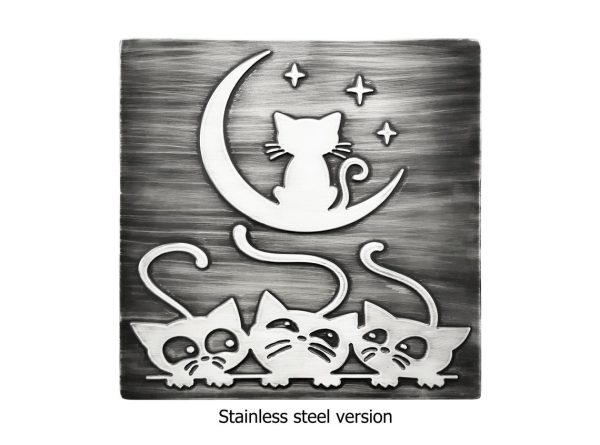 Cats and moon stainless steel tile
