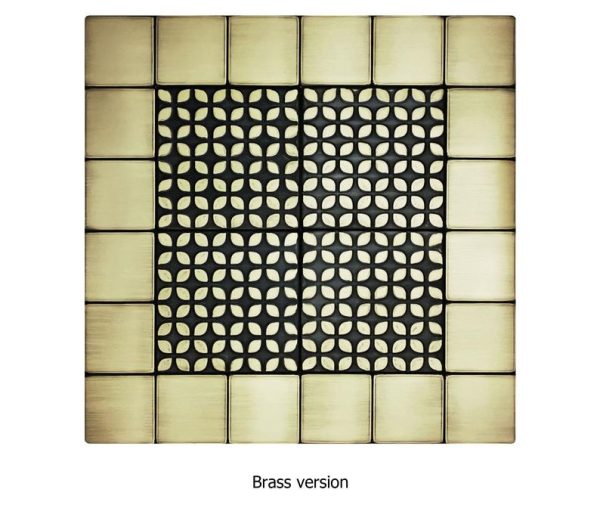 mosaic backsplash brass tiles