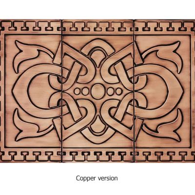 celtic backsplash on 3 copper tiles