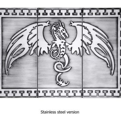 dragon on 3 stainless steel tiles